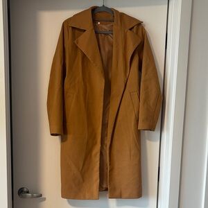 Classic Long Open Front Coat in Camel